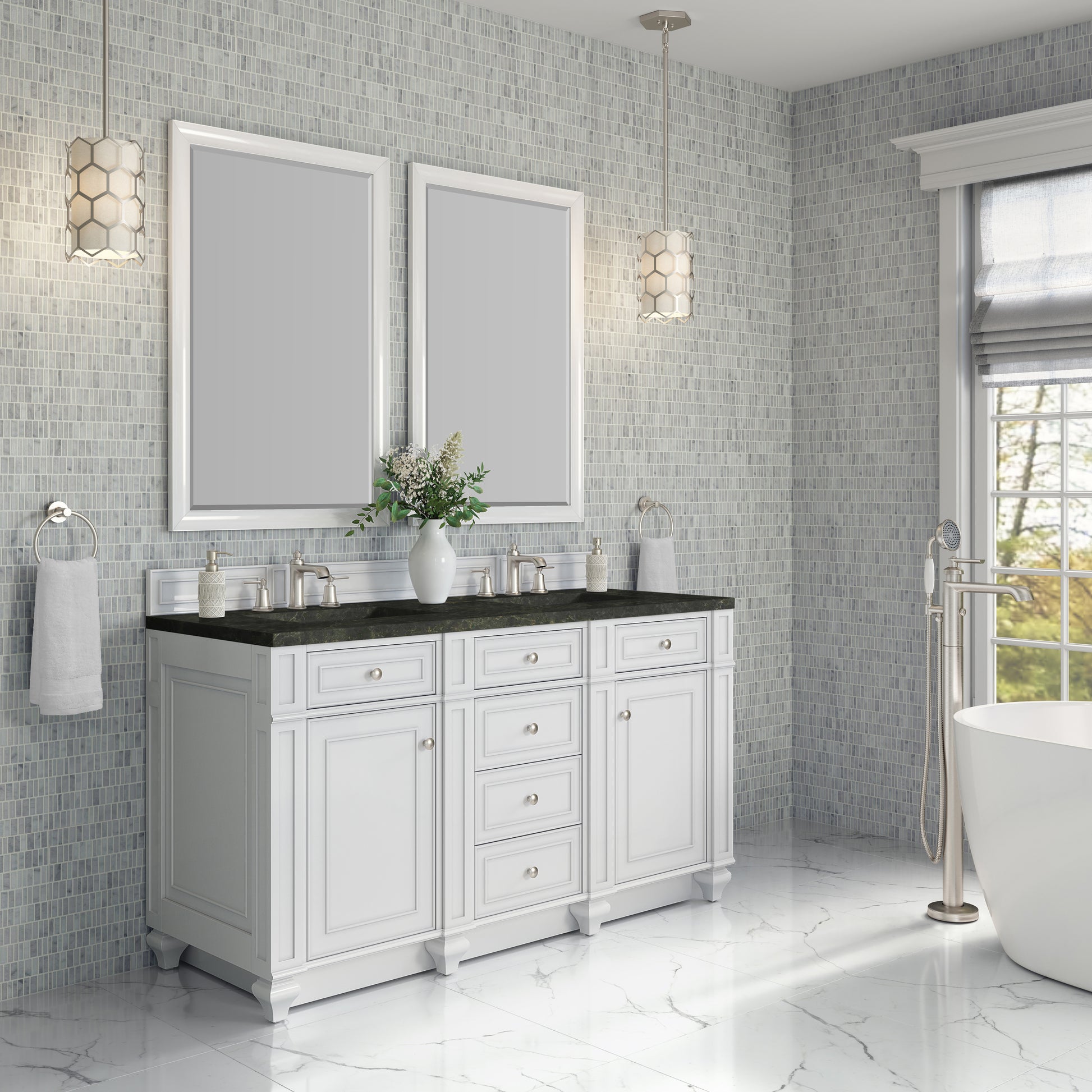 Renovate for Less Atlanta Bristol 60" Double Vanity, Bright White, w/ 3 CM Phantome Eclos Top