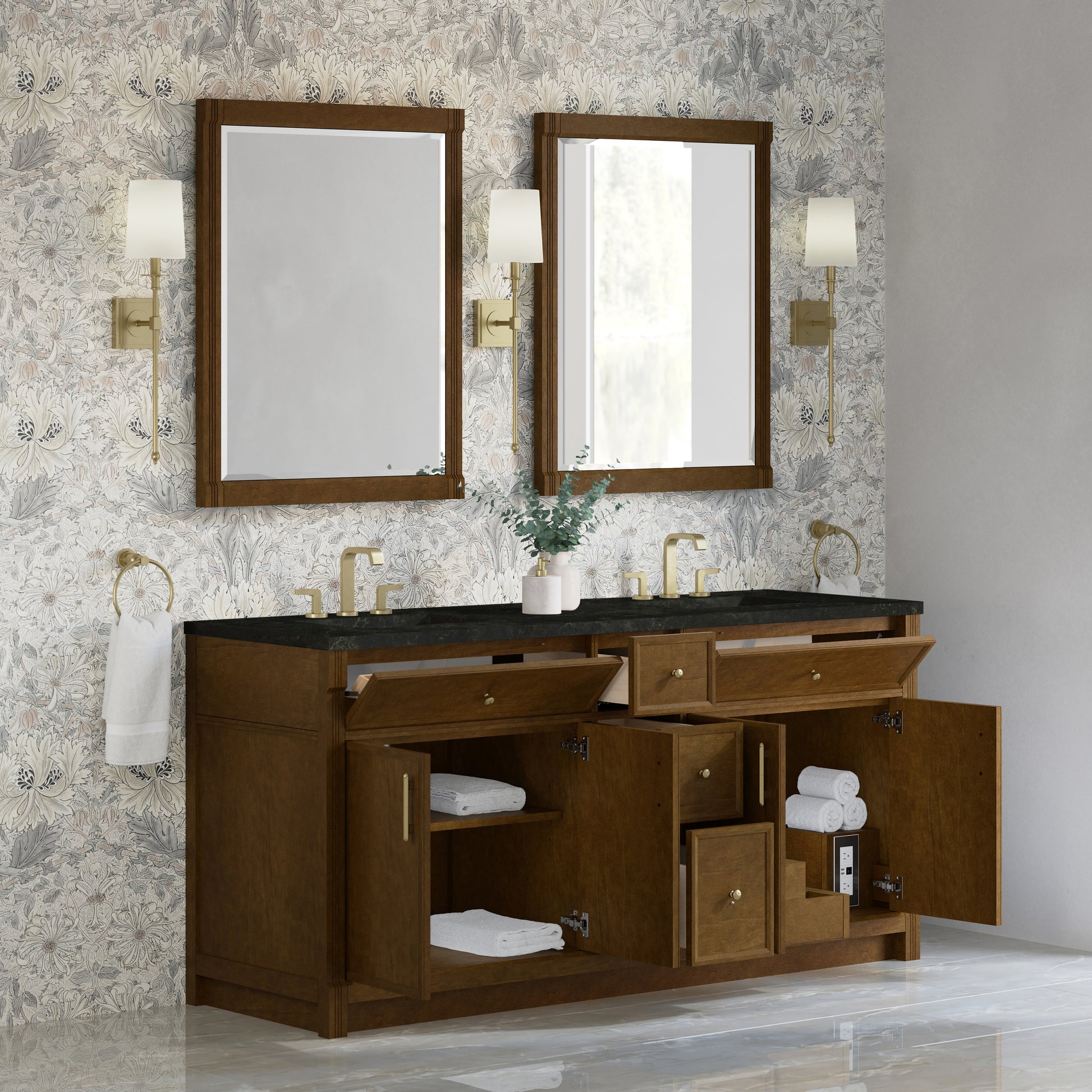 Renovate for Less Atlanta Bellshire 72" Double Vanity, Honey Oak w/ 3 CM Phantome Eclos Top