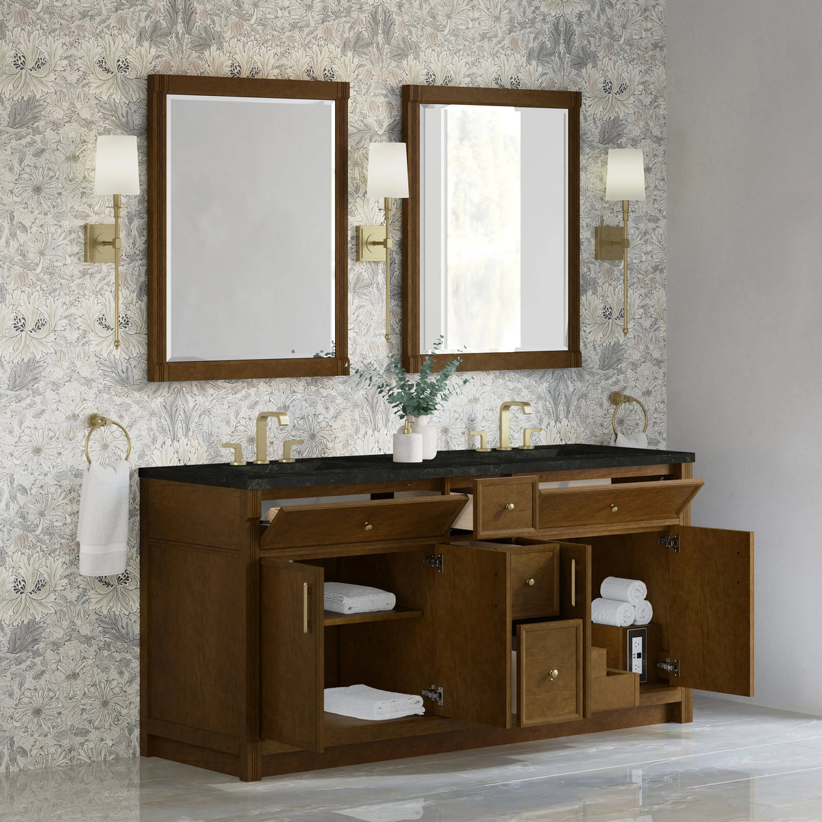 Bellshire 72" Double Vanity, Honey Oak w/ 3 CM Phantome Eclos Top