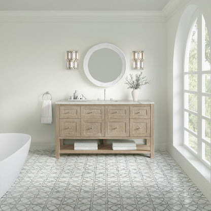 Renovate for Less Atlanta Breckenridge 60" Single Vanity, Whitewashed Oak, w/ 3 CM Victorian Silver Silestone Top w/ FreePower Wireless Charger
