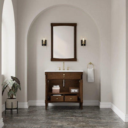 Kinnsden 36" Single Vanity, Sable Oak w/ 3 CM White Zeus Silestone Top