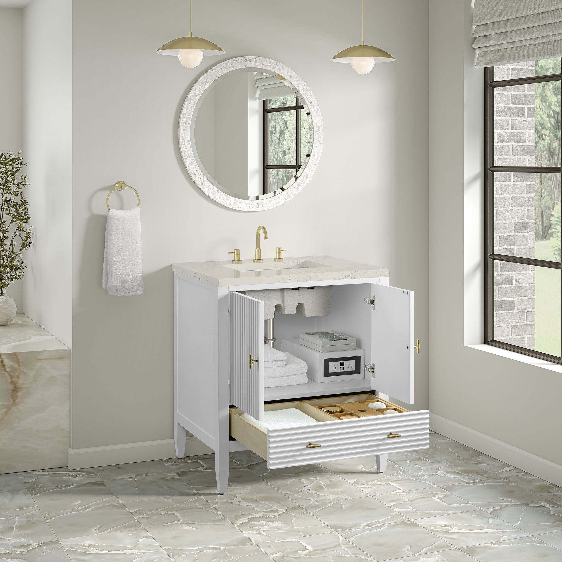 Renovate for Less Atlanta Myrrin 30" Single Vanity, Bright White w/ 3 CM Siberian Silestone Top