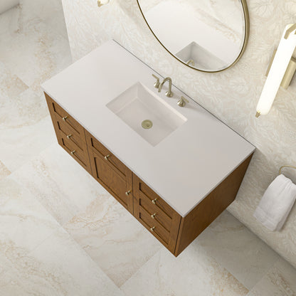 Renovate for Less Atlanta Laurent 48" Single Vanity, Honey Oak w/ 3 CM White Zeus Silestone Top