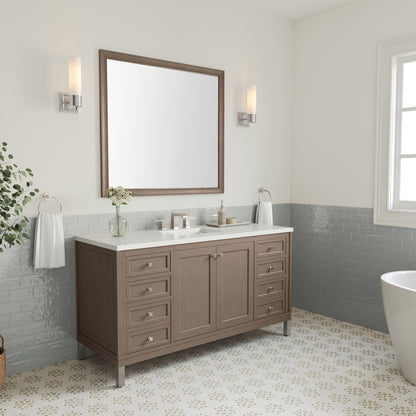 Renovate for Less Atlanta Chicago 60" Single Vanity, Walnut Whisper, w/ 3 CM Lime Delight Silestone® Top