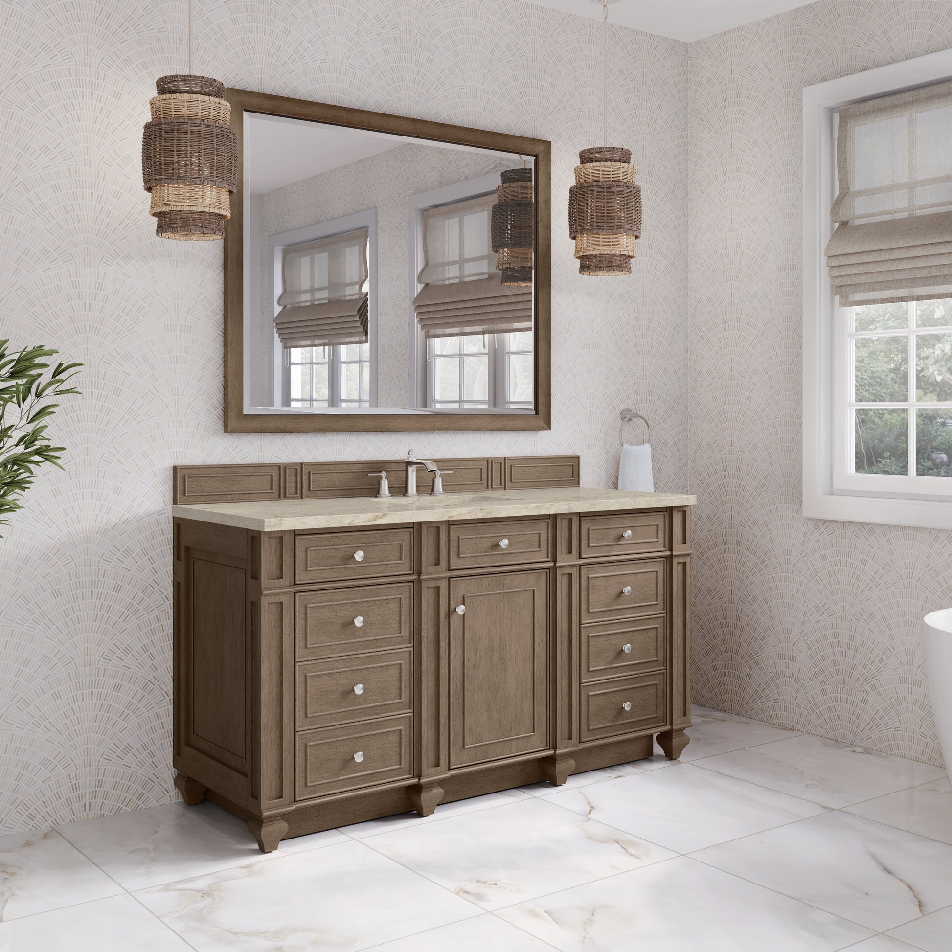 Renovate for Less Atlanta Bristol 60" Single Vanity Whitewashed Walnut, w/ 3 CM Tajnar Eclos Top