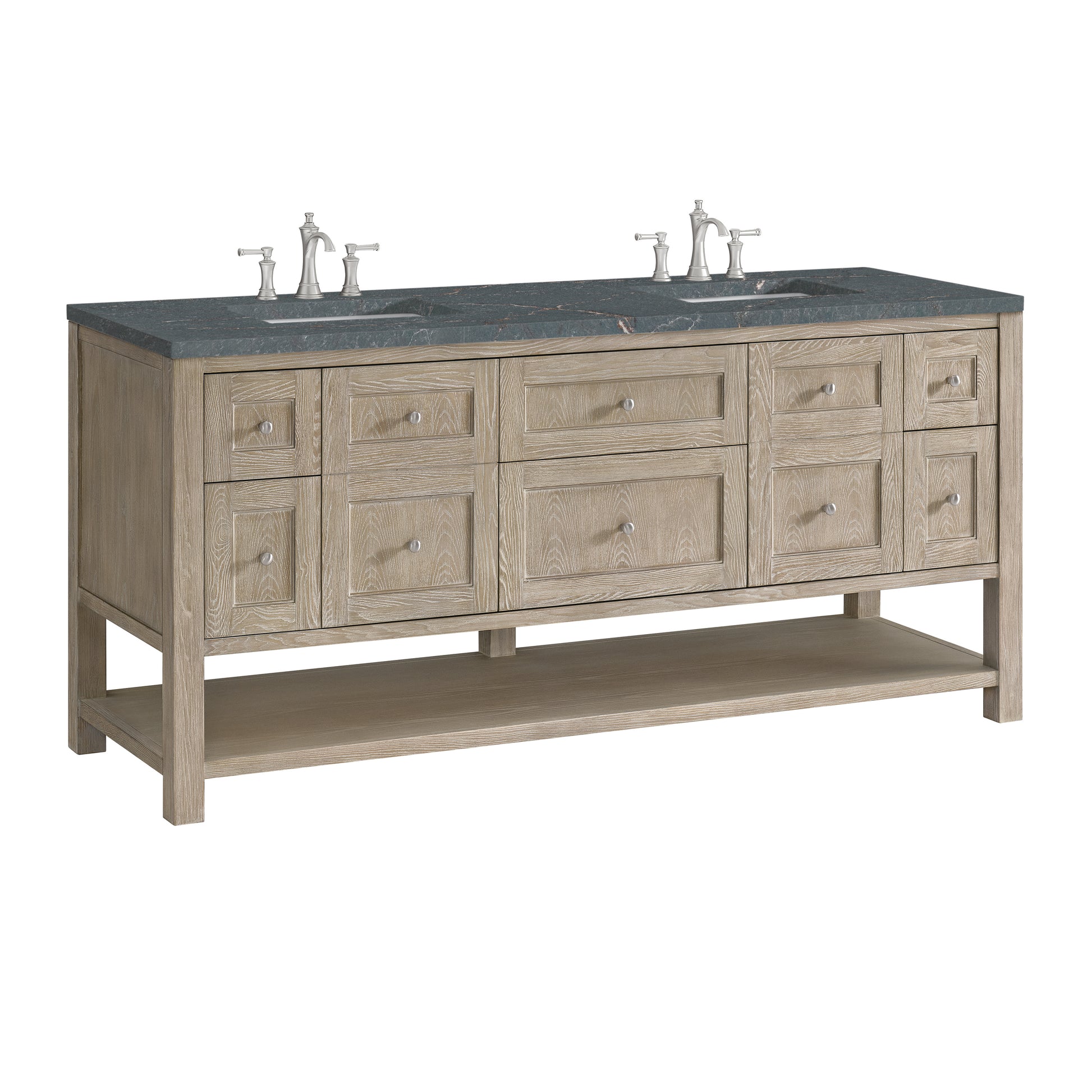 Renovate for Less Atlanta Breckenridge 72" Double Vanity, Whitewashed Oak w/ 3 CM Parisien Bleu Silestone Top