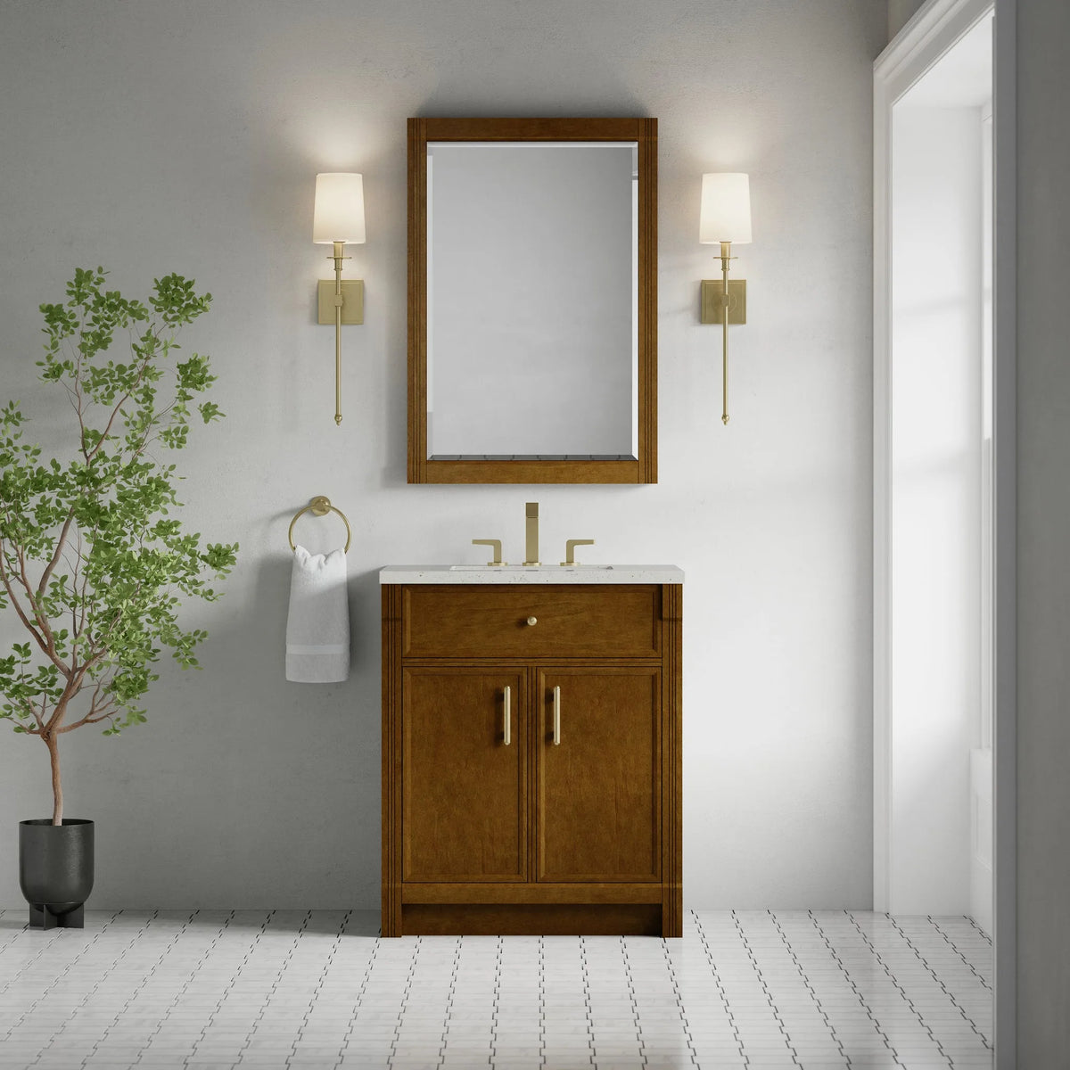 Bellshire 30" Single Vanity, Honey Oak w/ 3 CM Lime Delight Silestone Top