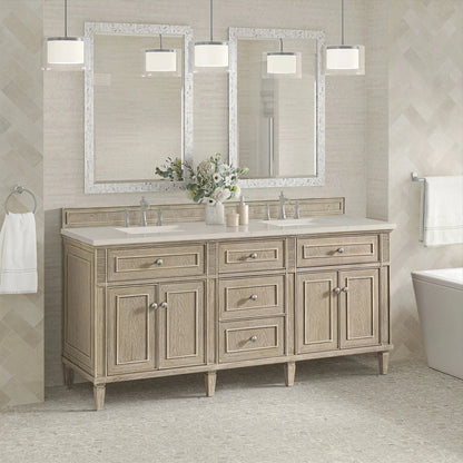 Lorelai 72" Double Vanity, Whitewashed Oak, w/ 3 CM Siberian Silestone Top w/FreePower Wireless Charger