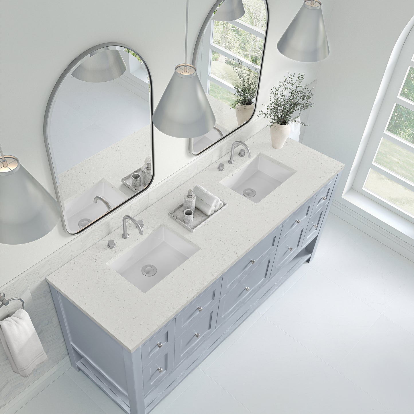 Renovate for Less Atlanta Breckenridge 72" Double Vanity, Serenity Blue, w/ 3 CM Lime Delight Quartz Top