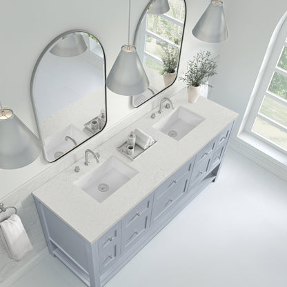 Renovate for Less Atlanta Breckenridge 72" Double Vanity, Serenity Blue, w/ 3 CM Lime Delight Quartz Top