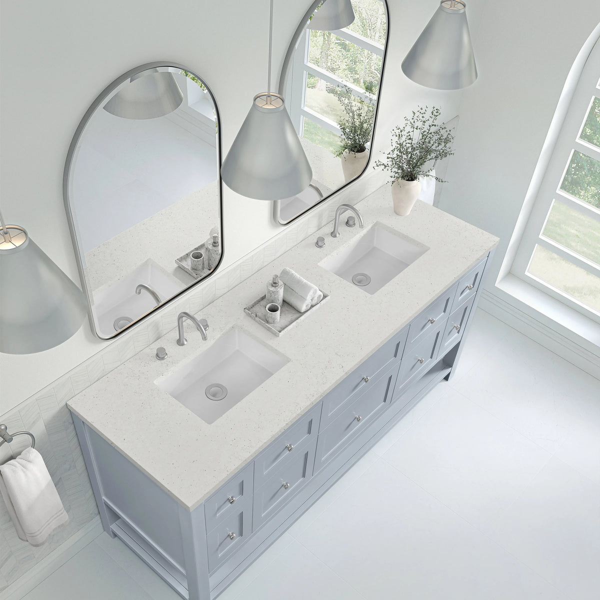 Breckenridge 72" Double Vanity, Serenity Blue, w/ 3 CM Lime Delight Quartz Top