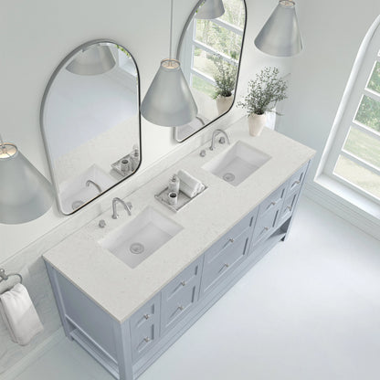 Breckenridge 72" Double Vanity, Serenity Blue, w/ 3 CM Lime Delight Quartz Top