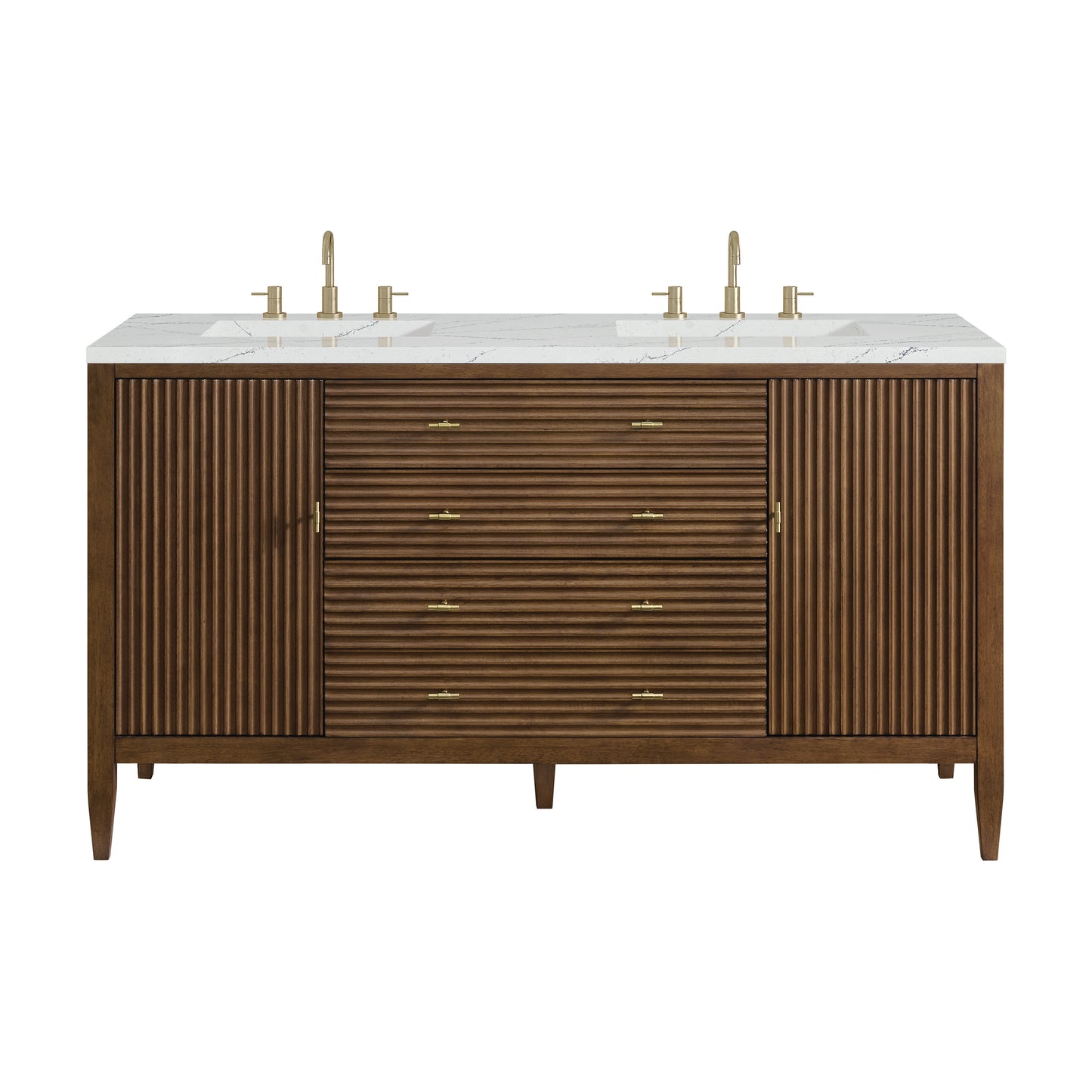 Renovate for Less Atlanta Myrrin 60" Double Vanity, Mid Century Walnut w/ 3 CM Ethereal Noctis Silestone Top w/FreePower Wireless Charger