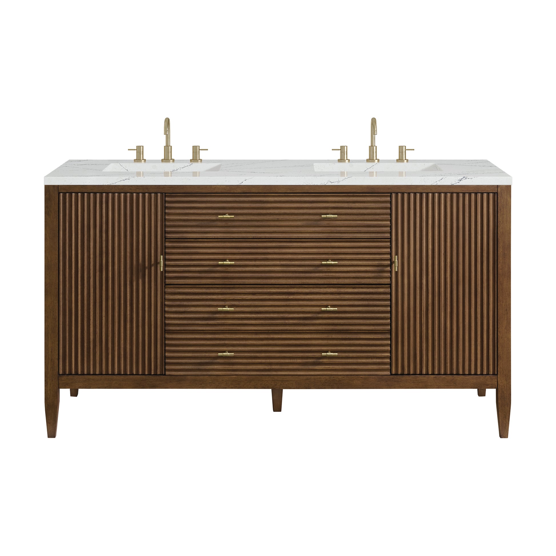 Renovate for Less Atlanta Myrrin 60" Double Vanity, Mid Century Walnut w/ 3 CM Ethereal Noctis Silestone Top w/FreePower Wireless Charger
