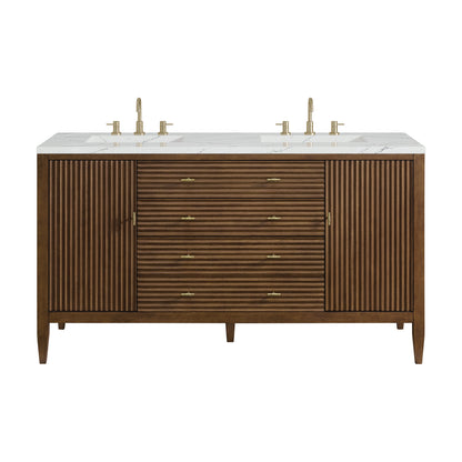 Renovate for Less Atlanta Myrrin 60" Double Vanity, Mid Century Walnut w/ 3 CM Ethereal Noctis Silestone Top w/FreePower Wireless Charger