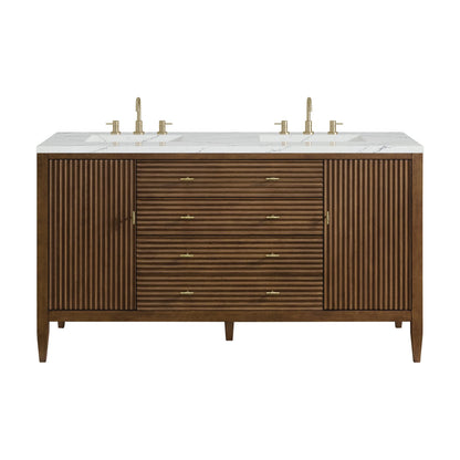 Myrrin 60" Double Vanity, Mid Century Walnut w/ 3 CM Ethereal Noctis Silestone Top w/FreePower Wireless Charger