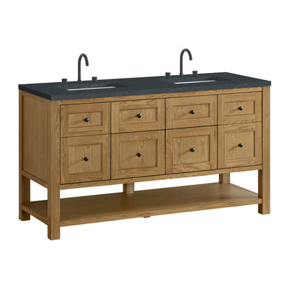 Renovate for Less Atlanta Breckenridge 60" Double Vanity, Light Natural Oak, w/ 3 CM Charcoal Soapstone Quartz Top