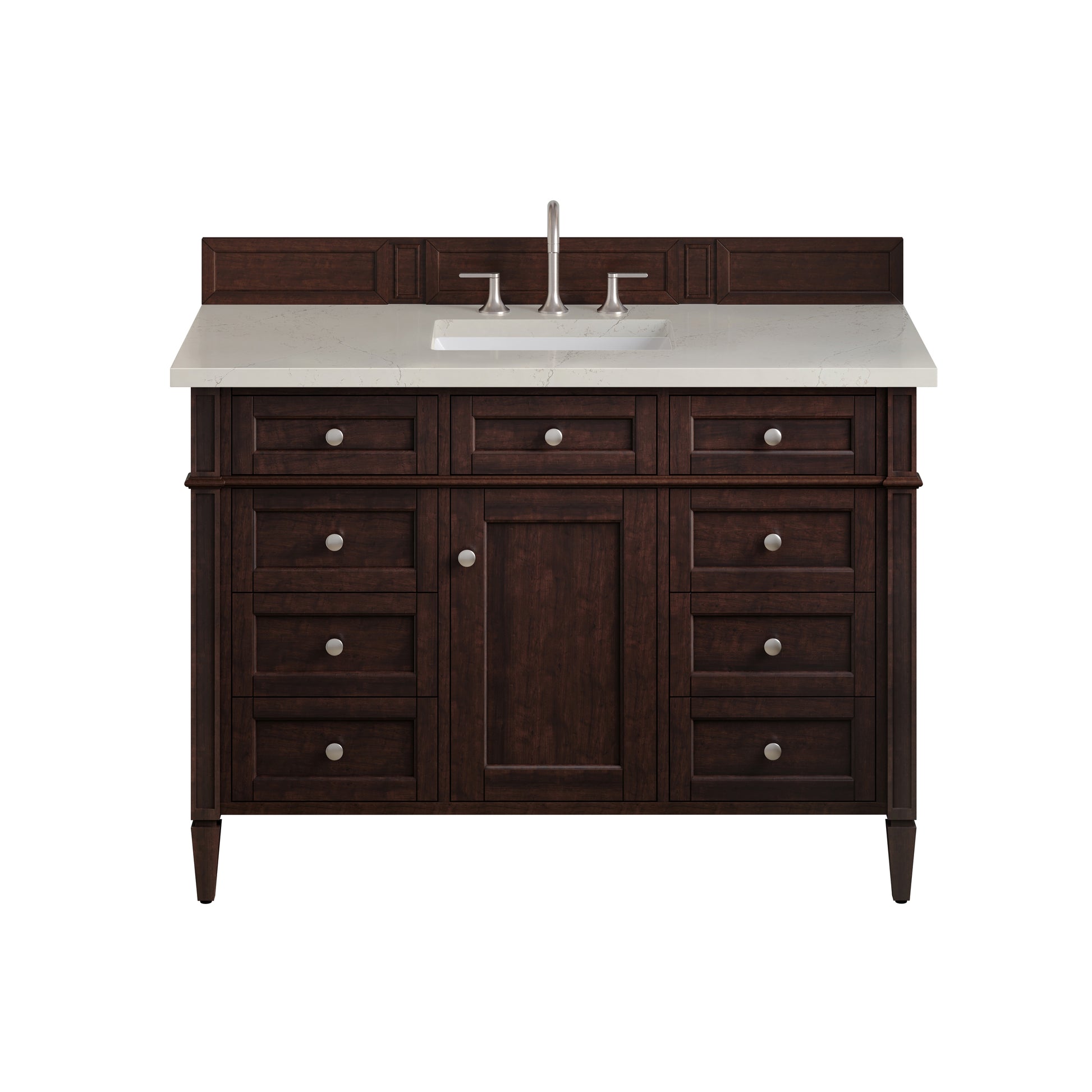 Renovate for Less Atlanta Brittany 48" Single Vanity, Burnished Mahogany, w/ 3 CM Siberian Silestone Top
