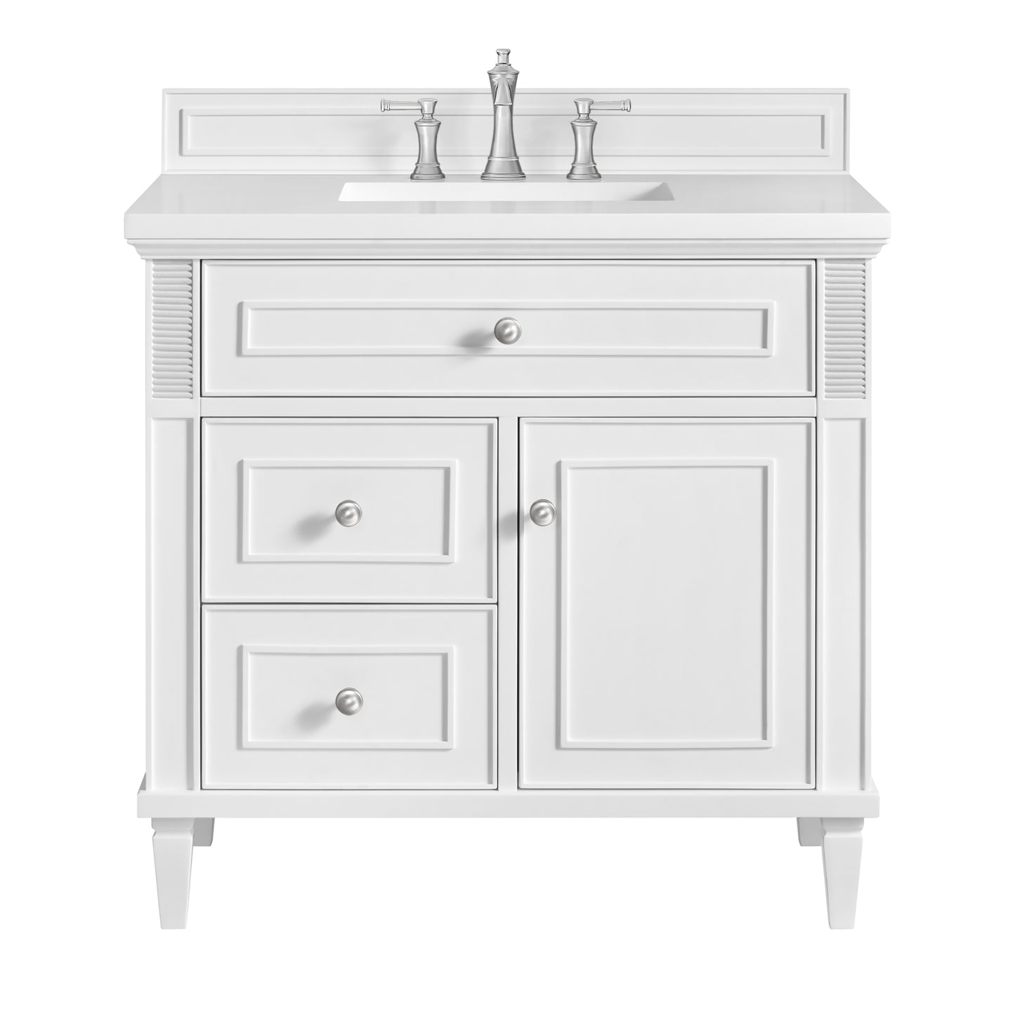 Renovate for Less Atlanta Lorelai 36" Single Vanity, Bright White w/ 3 CM White Zeus Silestone Top