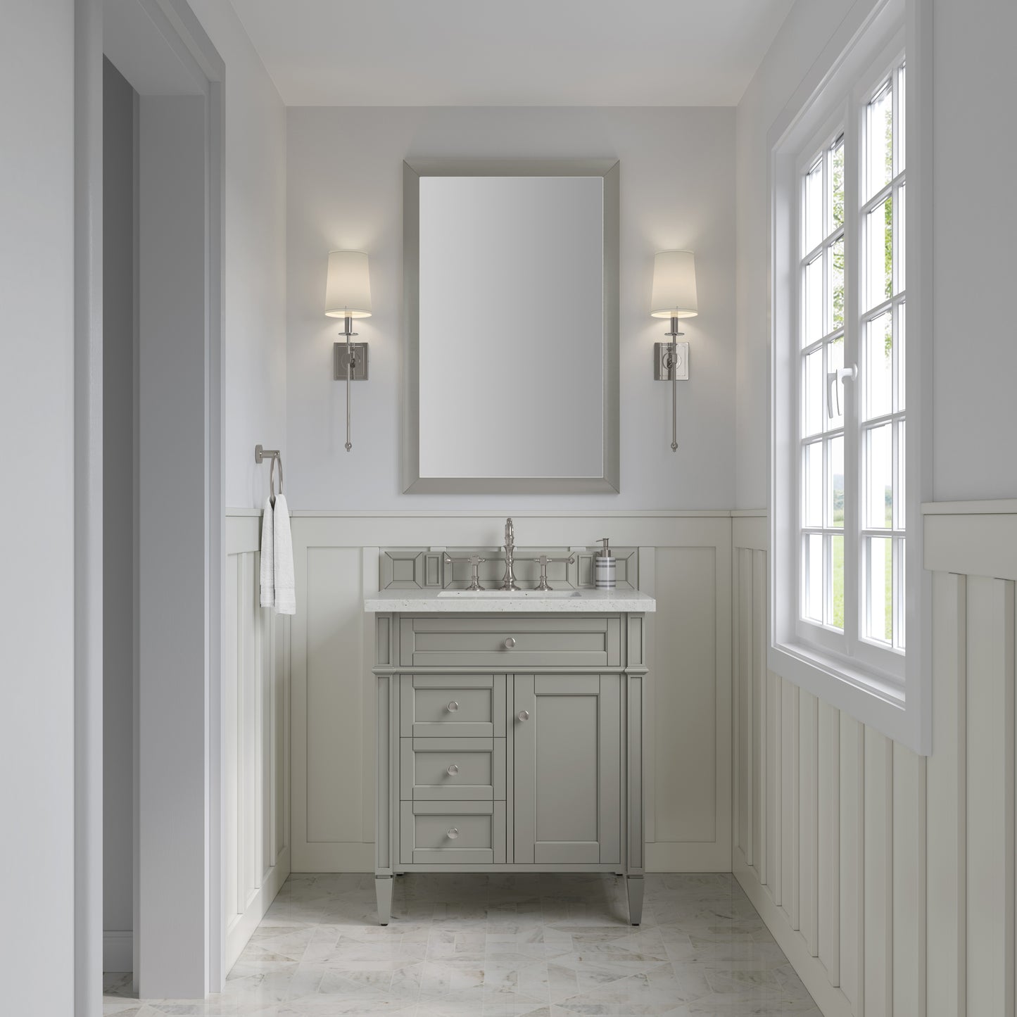 Renovate for Less Atlanta Brittany 30" Single Vanity, Urban Gray, w/ 3 CM Lime Delight Silestone Top