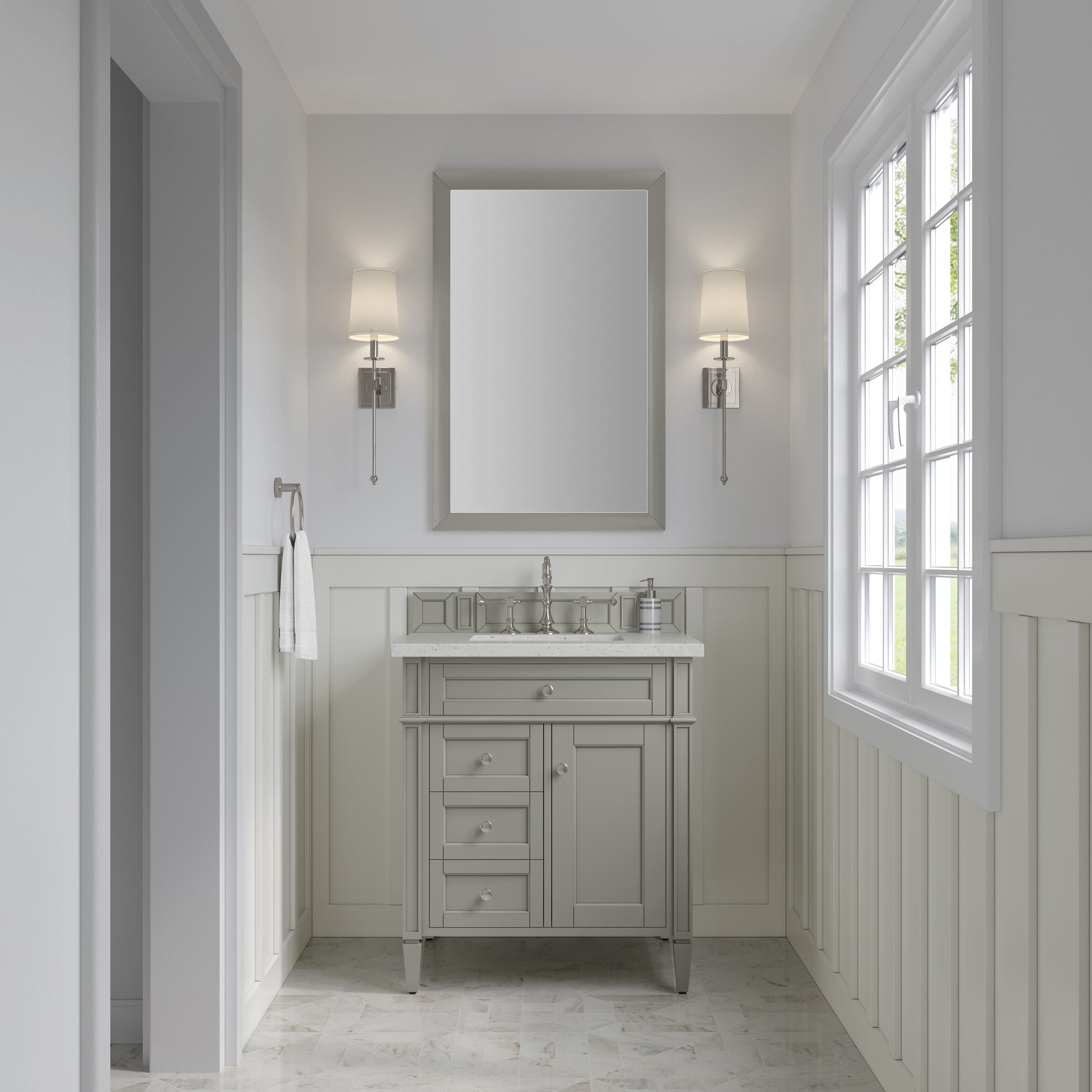 Renovate for Less Atlanta Brittany 30" Single Vanity, Urban Gray, w/ 3 CM Lime Delight Silestone Top