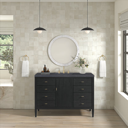 Renovate for Less Atlanta Myrrin 48" Single Vanity, Carbon Oak w/ 3 CM Charcoal Soapstone Silestone Top