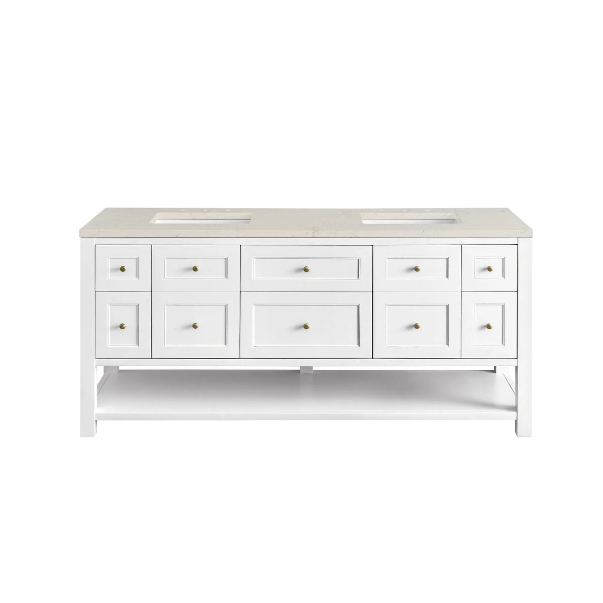 Breckenridge 72" Double Vanity, Bright White, w/ 3 CM Siberian Silestone Top w/FreePower Wireless Charger