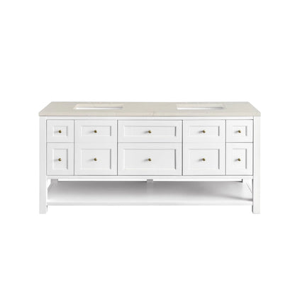 Breckenridge 72" Double Vanity, Bright White, w/ 3 CM Siberian Silestone Top w/FreePower Wireless Charger