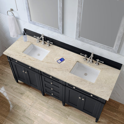 Renovate for Less Atlanta Brittany 72" Double Vanity, Black Onyx, w/ 3 CM Tajnar Eclos Top w/FreePower Wireless Charger