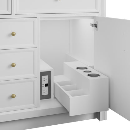 Renovate for Less Atlanta Bellshire 120" Dual Vanity Set with 24" Make-Up Counter, Bright White w/3 cm Parisien Bleu Silestone Top w/FreePower Wireless Charger