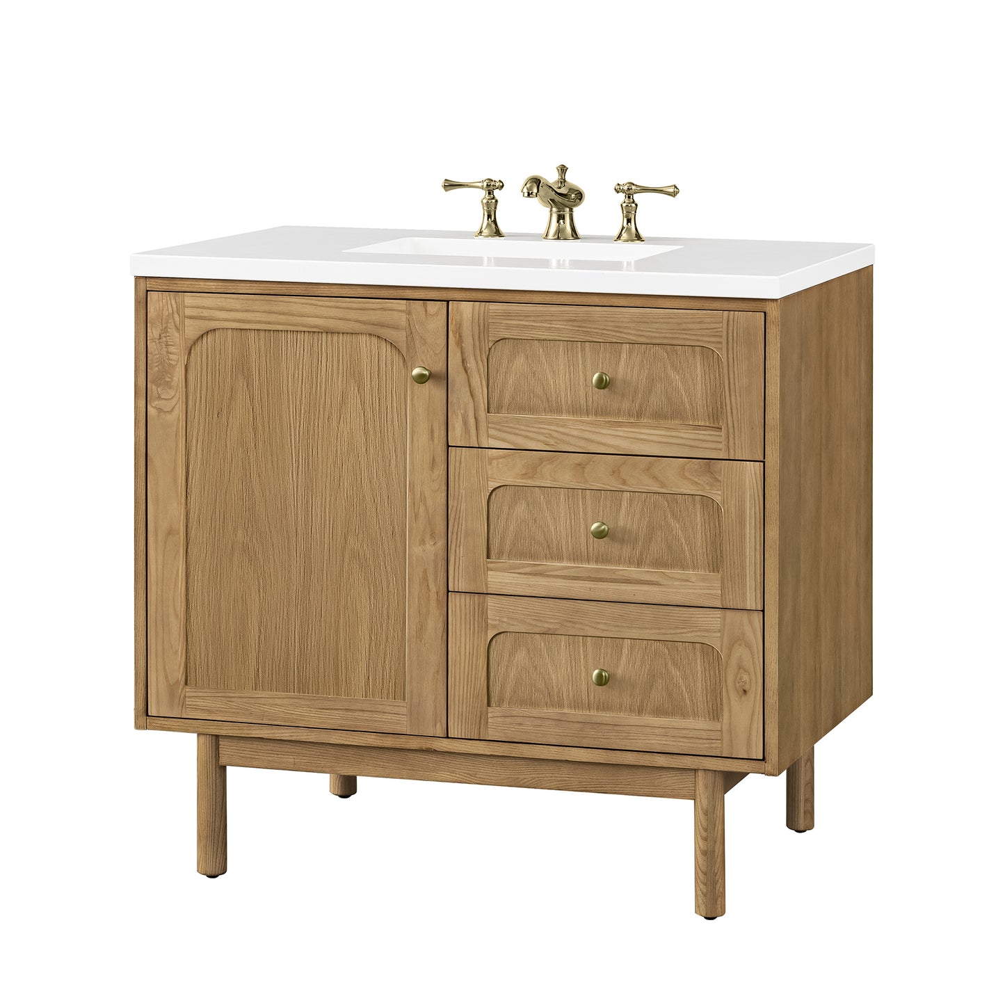 Renovate for Less Atlanta Laurent 36" Single Vanity, Light Natural Oak w/ 3 CM White Zeus Top