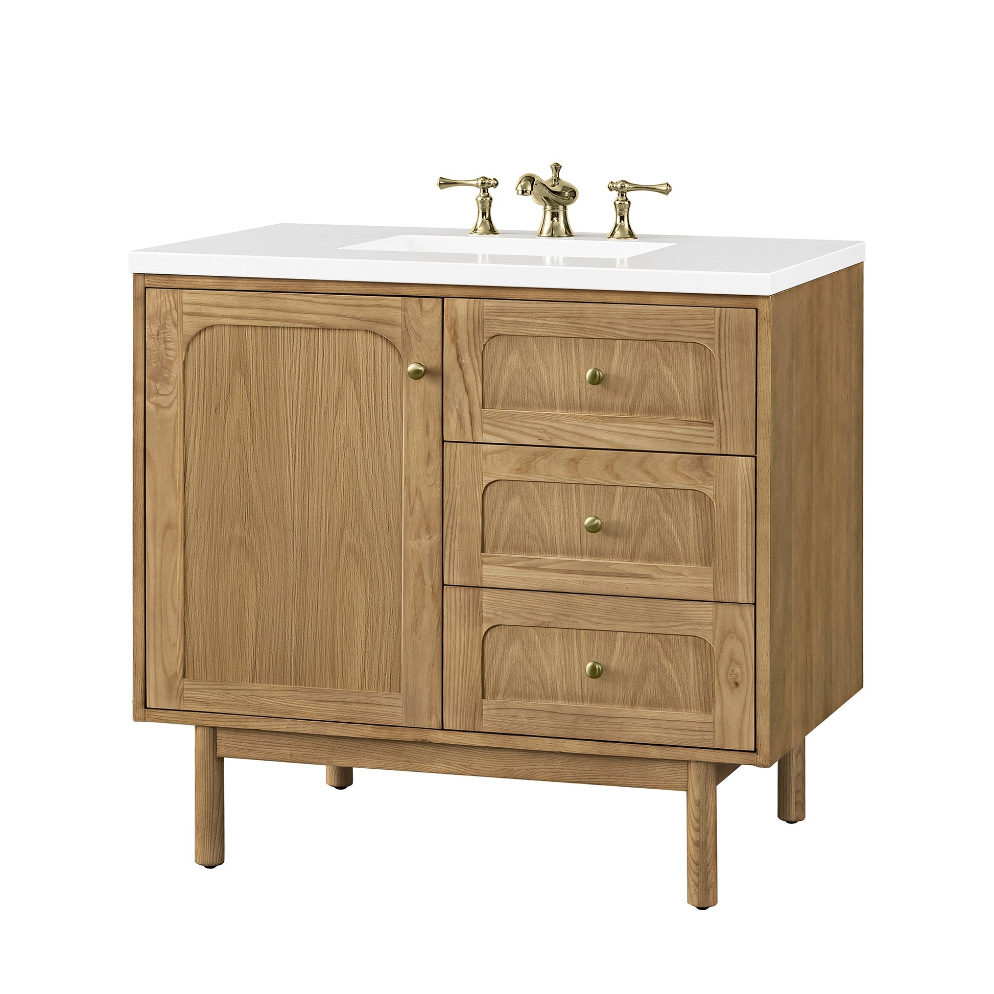 Renovate for Less Atlanta Laurent 36" Single Vanity, Light Natural Oak w/ 3 CM White Zeus Top