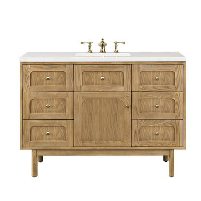 Renovate for Less Atlanta Laurent 48" Single Vanity, Light Natural Oak w/ 3 CM White Zeus Top