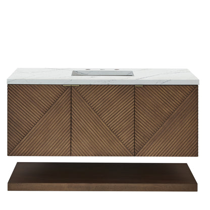 Renovate for Less Atlanta Marcello 48" Single Vanity, Chestnut w/ 3 CM Ethereal Noctis Silestone Top