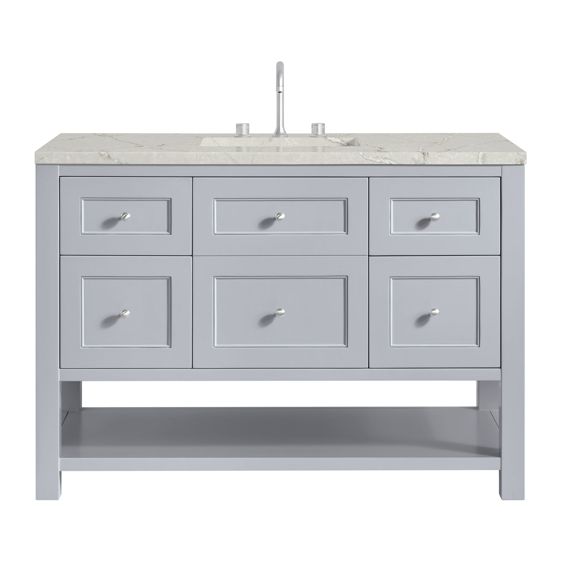 Renovate for Less Atlanta Breckenridge 48" Single Vanity, Serenity Blue, w/ 3 CM Victorian Silver Quartz Top w/FreePower Wireless Charger