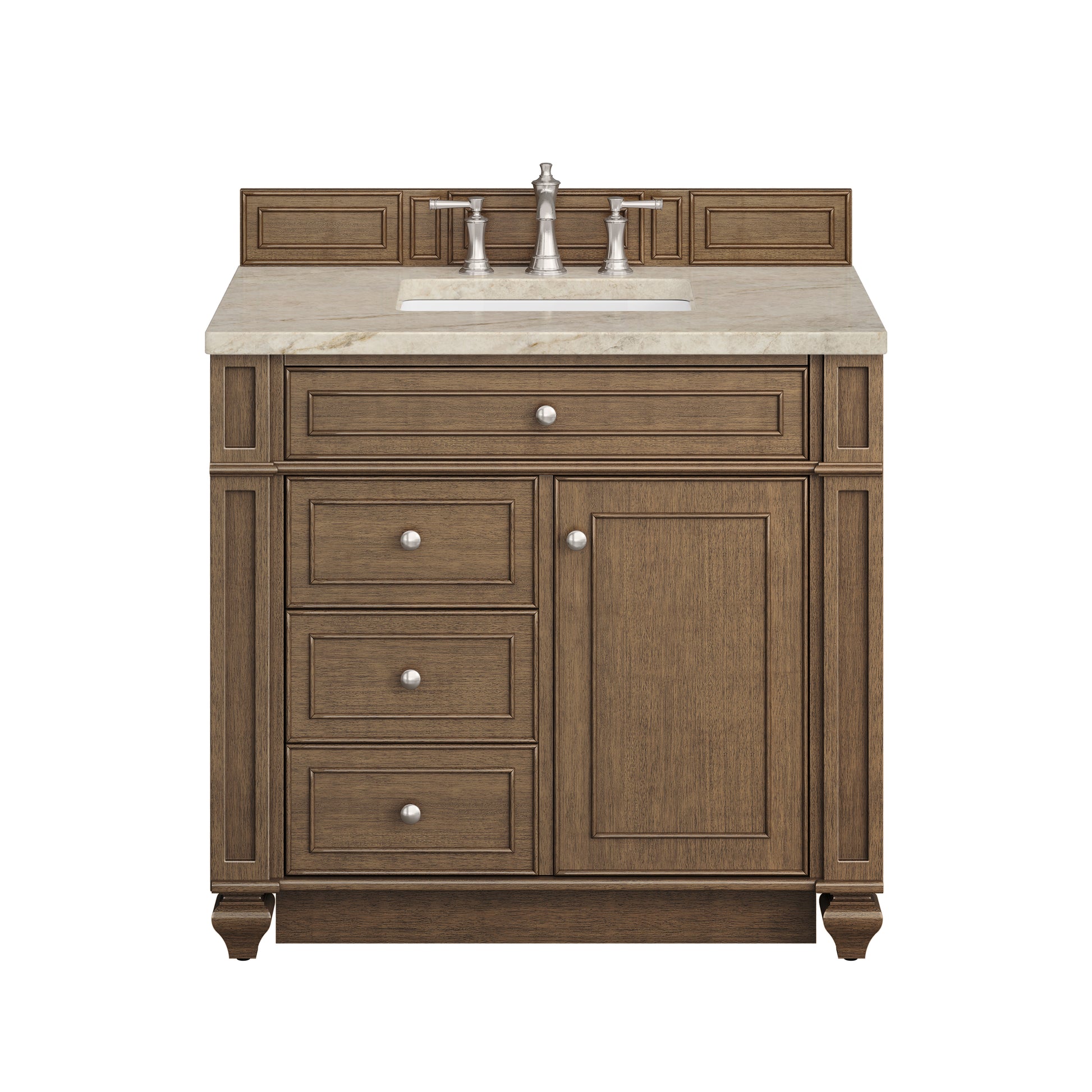 Renovate for Less Atlanta Bristol 36" Single Vanity, Saddle Brown, w/ 3 CM Tajnar Eclos Top