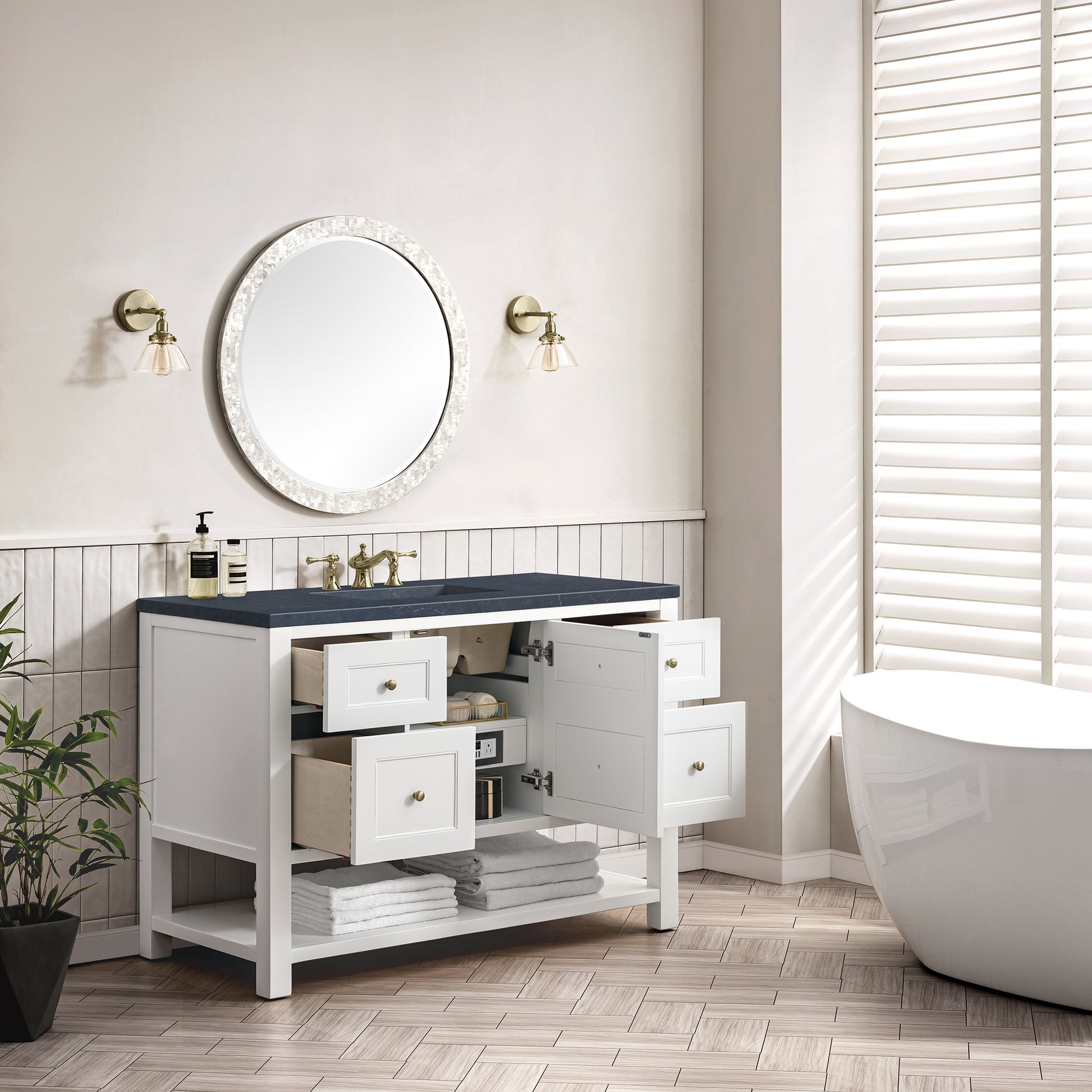 Renovate for Less Atlanta Breckenridge 48" Single Vanity, Bright White w/ 3 CM Charcoal Soapstone Top