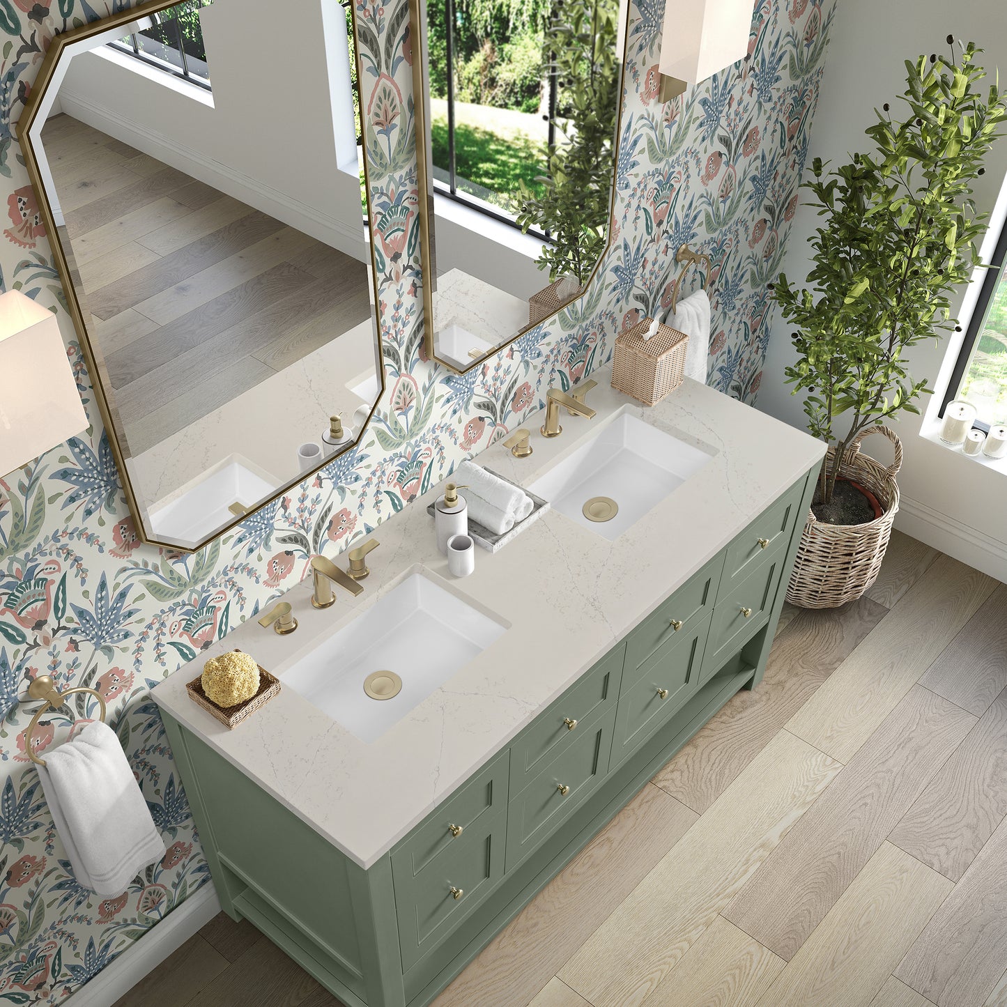 Renovate for Less Atlanta Breckenridge 60" Double Vanity, Smokey Celadon, w/ 3 CM Siberian Silestone Top