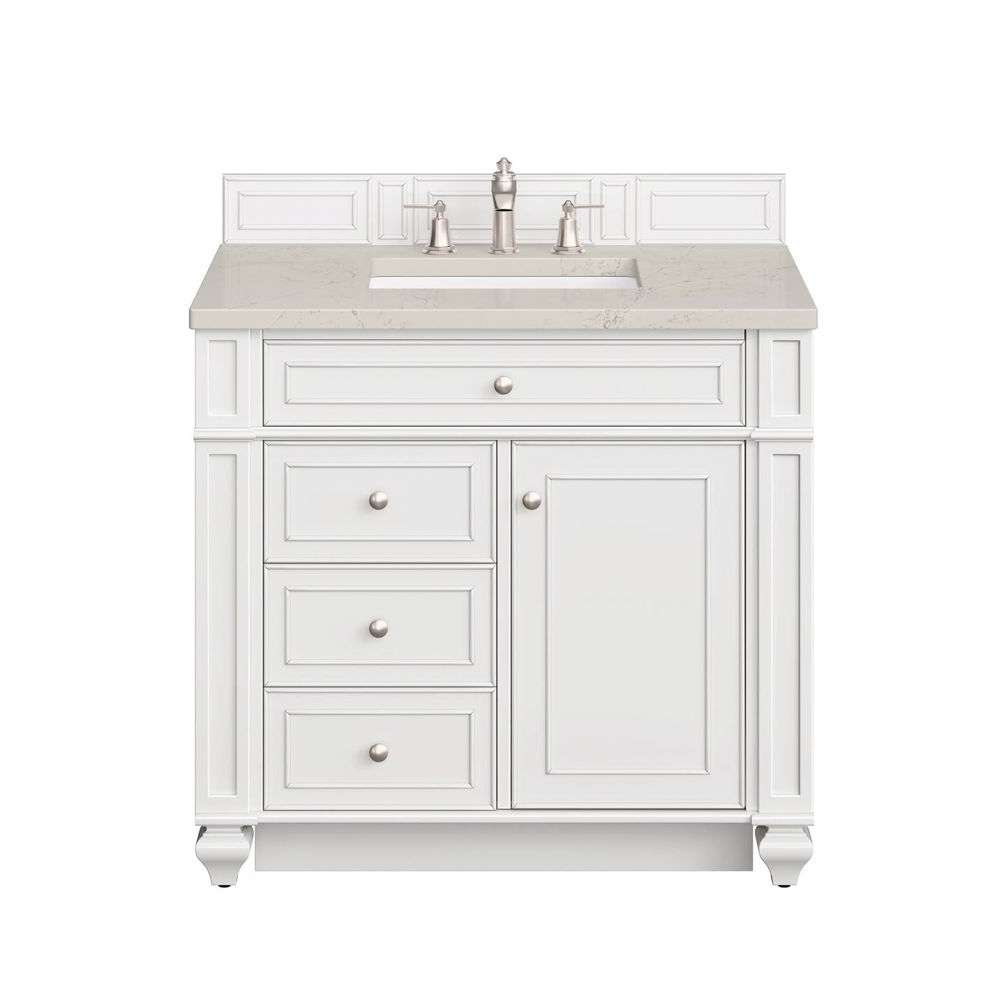 Renovate for Less Atlanta Bristol 36" Single Vanity, Bright White, w/ 3 CM Siberian Silestone Top