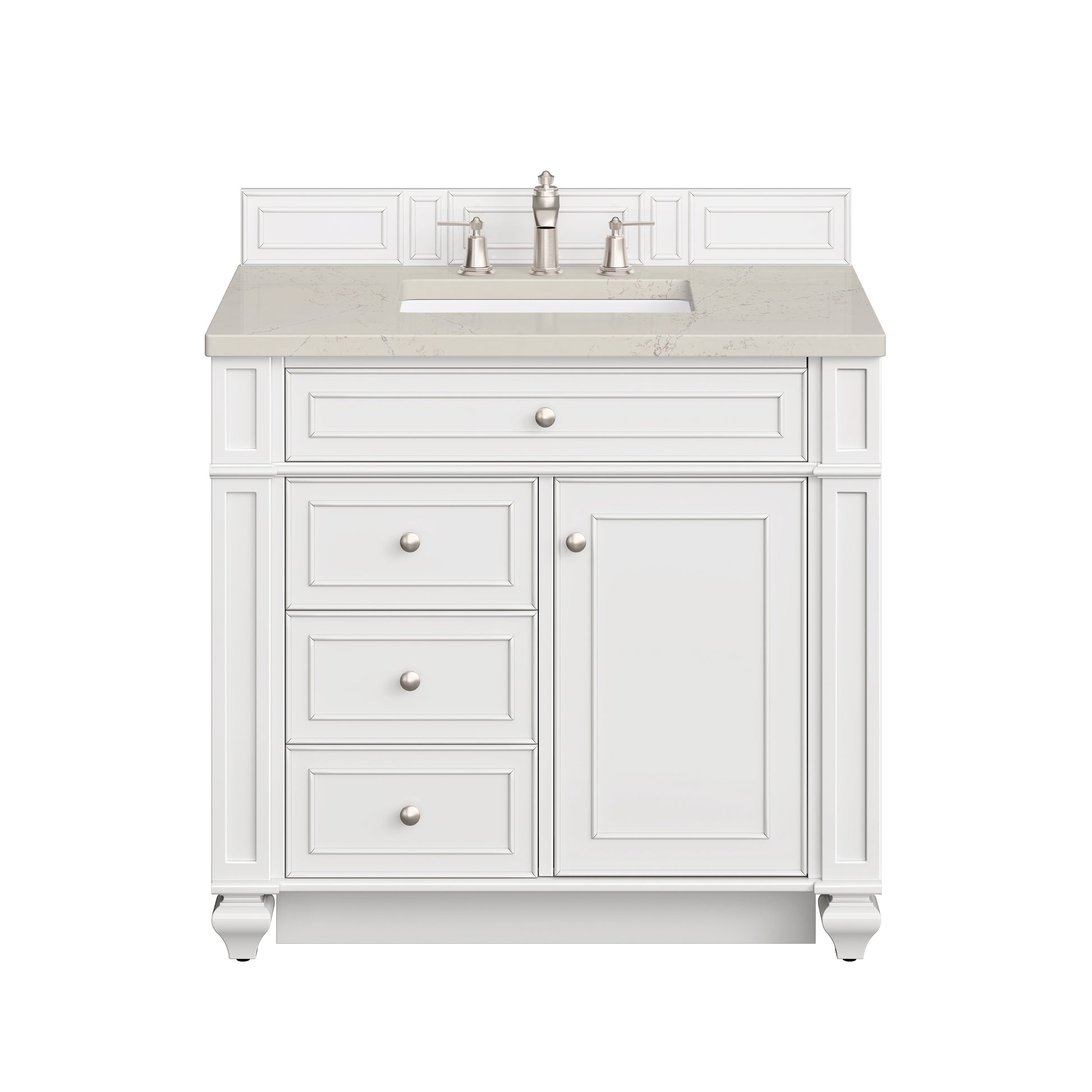 Renovate for Less Atlanta Bristol 36" Single Vanity, Bright White, w/ 3 CM Siberian Silestone Top