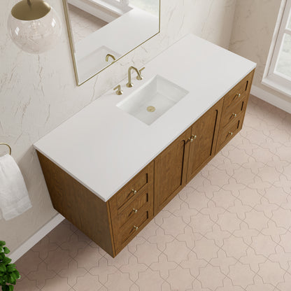 Renovate for Less Atlanta Laurent 60" Single Vanity, Honey Oak w/ 3 CM White Zeus Silestone Top