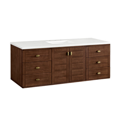 Renovate for Less Atlanta Amberly 60" Single Vanity, Mid-Century Walnut w/ 3 CM White Zeus Top
