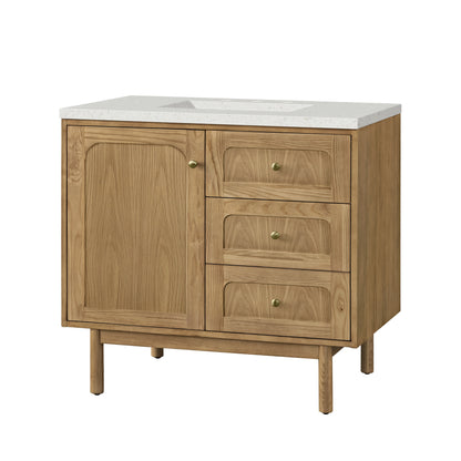 Renovate for Less Atlanta Laurent 36" Single Vanity, Light Natural Oak w/ 3 CM Lime Delight Top