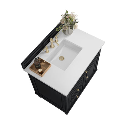 Renovate for Less Atlanta Lorelai 36" Single Vanity, Black Onyx w/ 3 CM White Zeus Silestone Top