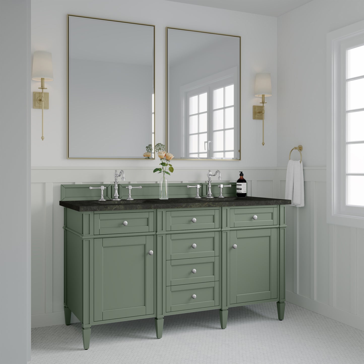 Renovate for Less Atlanta Brittany 60" Double Vanity, Smokey Celadon, w/ 3 CM Phantome Eclos Top
