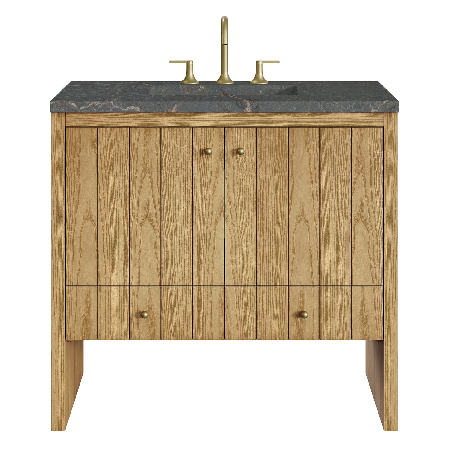 Renovate for Less Atlanta Hudson 36" Single Vanity, Light Natural Oak w/ 3 CM Parisien Bleu Top