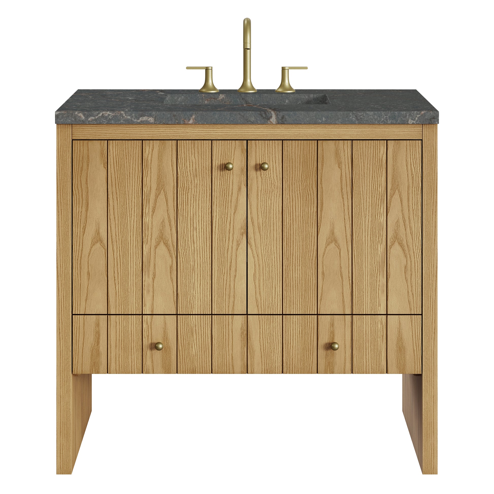 Renovate for Less Atlanta Hudson 36" Single Vanity, Light Natural Oak w/ 3 CM Parisien Bleu Top