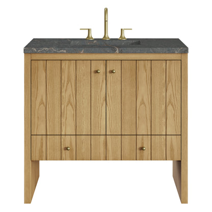 Renovate for Less Atlanta Hudson 36" Single Vanity, Light Natural Oak w/ 3 CM Parisien Bleu Top