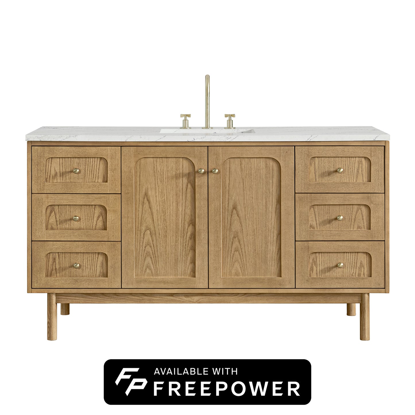 Renovate for Less Atlanta Laurent 60" Single Vanity, Light Natural Oak, w/ 3 CM Ethereal Noctis Silestone Top w/ FreePower Wireless Charger