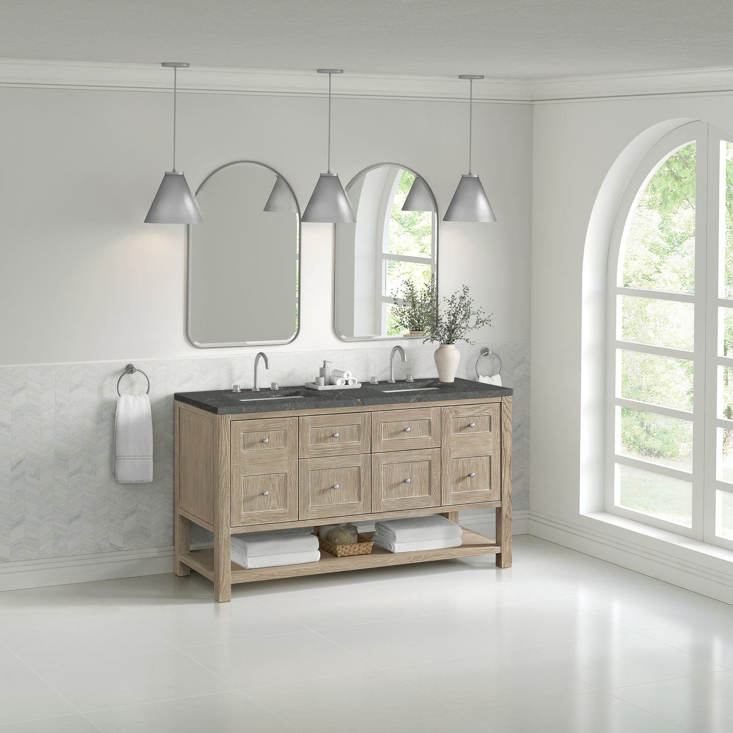 Renovate for Less Atlanta Breckenridge 60" Double Vanity, Whitewashed Oak w/ 3 CM Parisien Bleu Top